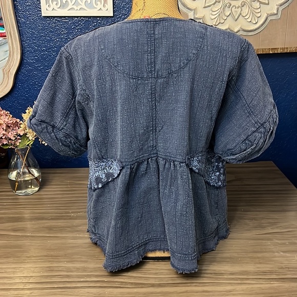 ANTHROPOLOGIE BLUE COTTON KIMONO ORIGAMI STYLE TOP XS - Picture 7 of 16